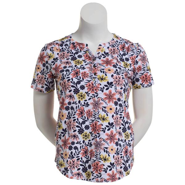 Plus Size Hasting & Smith Short Sleeve Floral Henley Tee - image 