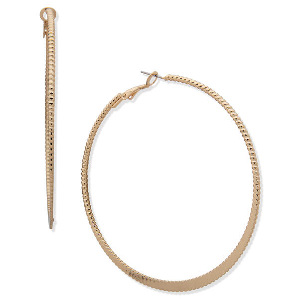 Nine West 70mm Gold-Tone Textured 2.0in. Hoop Earrings - image 