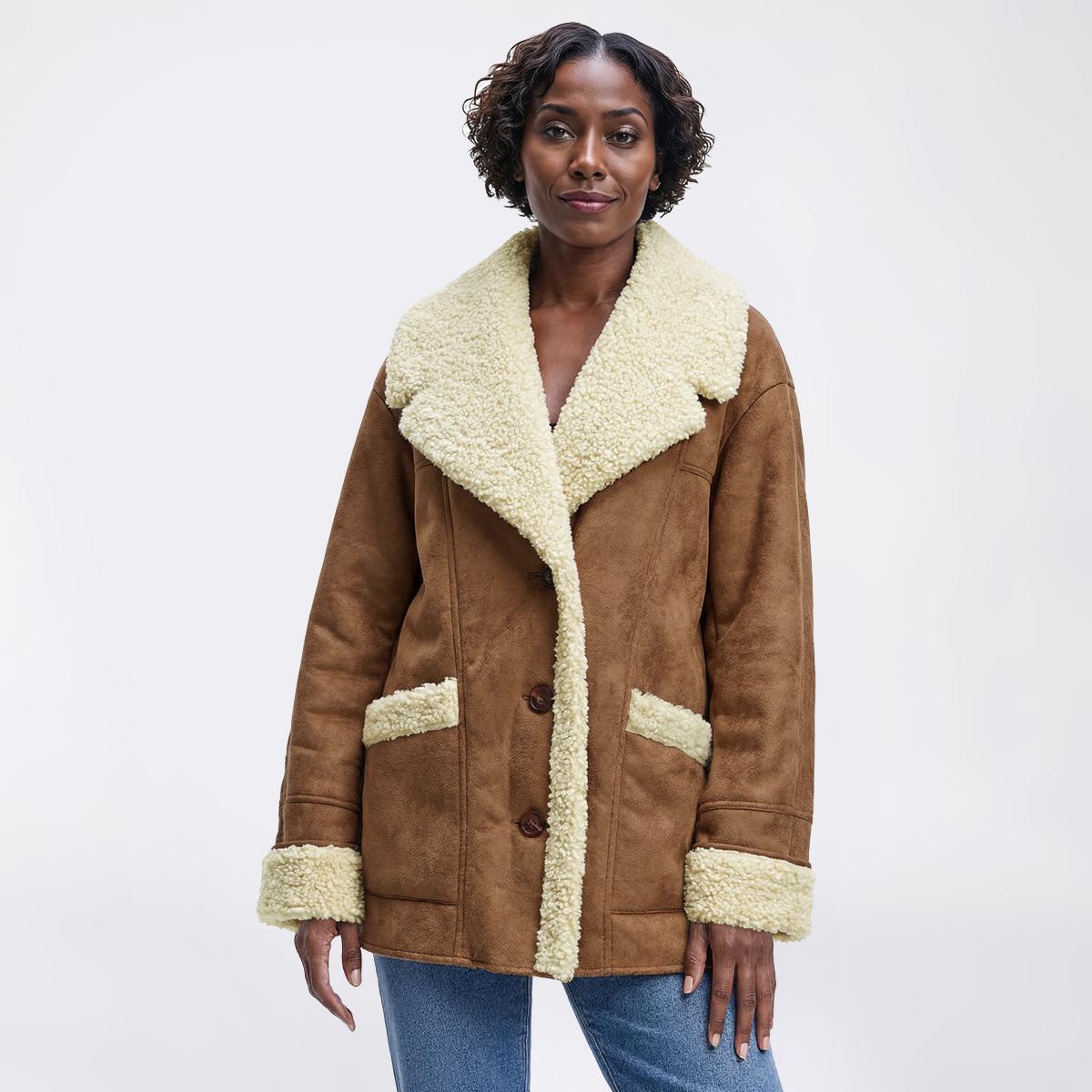Womens Frye Faux Wool Jacket With Shawl Collar