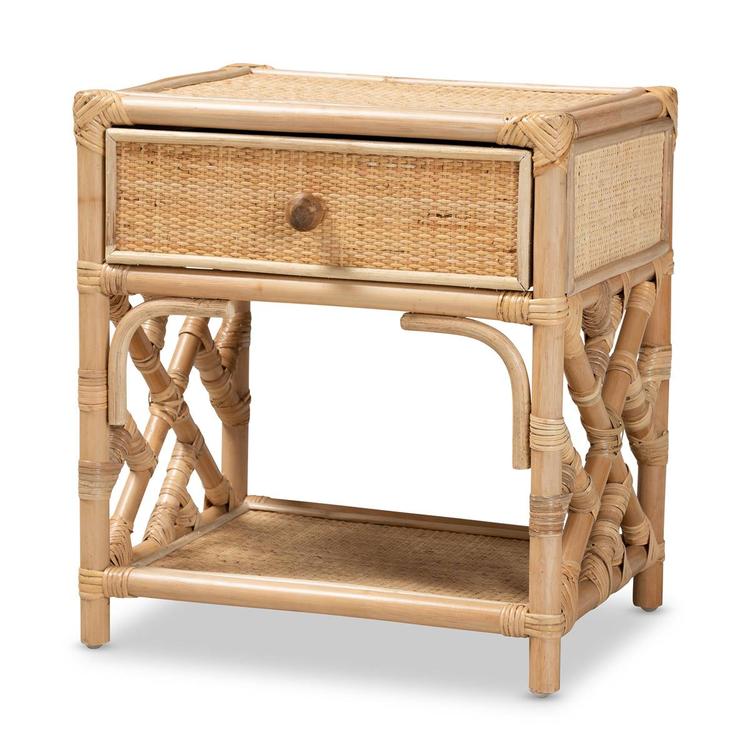 Baxton Studio Camara Bohemian Rattan 1-Drawer Nightstand