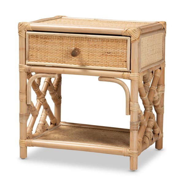 Baxton Studio Camara Bohemian Rattan 1-Drawer Nightstand - image 