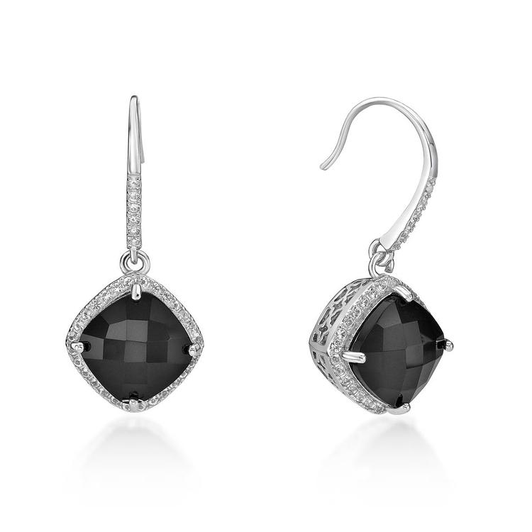 Gemminded Sterling Silver 10mm Onyx & White Sapphire Earrings