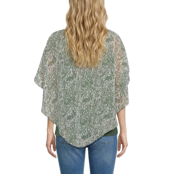 Womens NY Collection Abstract Leaf Poncho Blouse