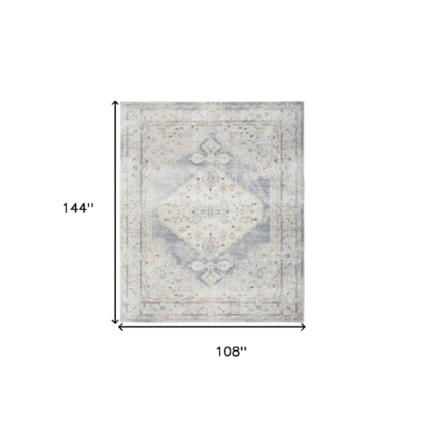 HomeRoots Light Blue Oriental Power Loom Distressed Area Rug