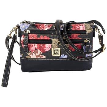 Stone Mountain Rose Bloom Zip Around Black Floral Leather Wallet, Wristlet