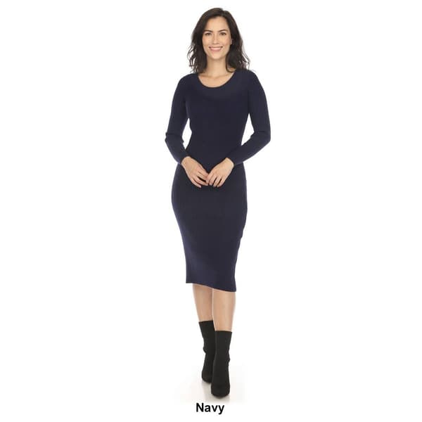 Womens White Mark Long Sleeve Rib Midi Sweater Dress