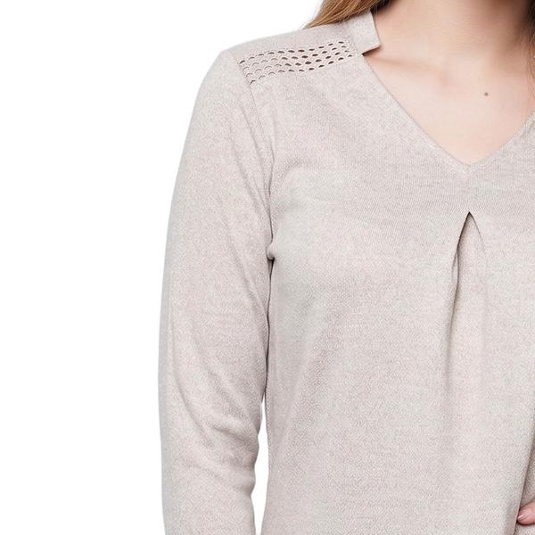 Petite NY Collection 3/4 Sleeve Split Neck Crochet Trim Blouse