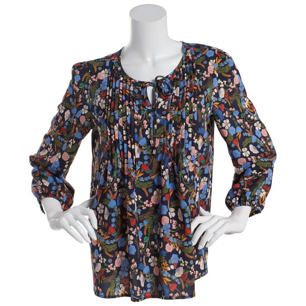 Womens Tommy Hilfiger Sport 3/4 Sleeve Tie Sky Floral Blouse
