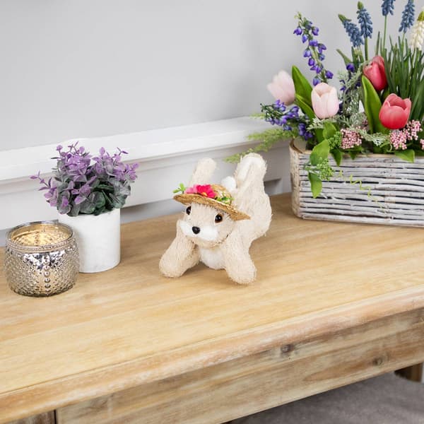 Northlight Seasonal Rabbit with Floral Straw Hat Easter Figurine