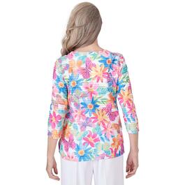 Petite Alfred Dunner Paradise Island Floral Butterfly Ruffle Top