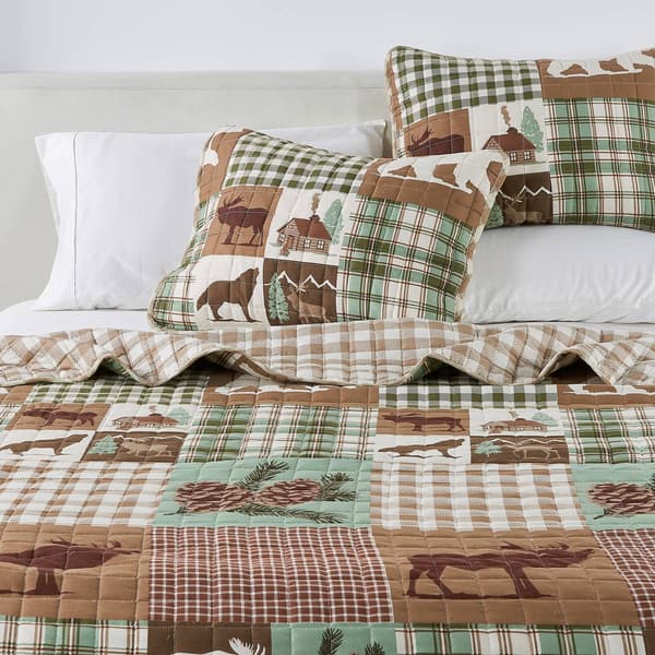 FreshFolds Matthew 3pc. Reversible Green Patchwork Quilt Set