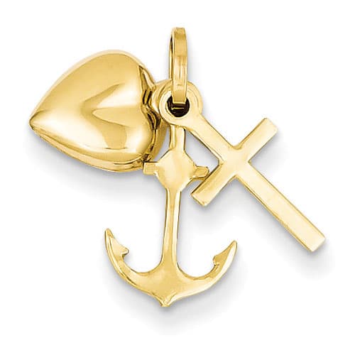 Gold Classics&#40;tm&#41; 14kt. Heart Cross Anchor Charm - image 