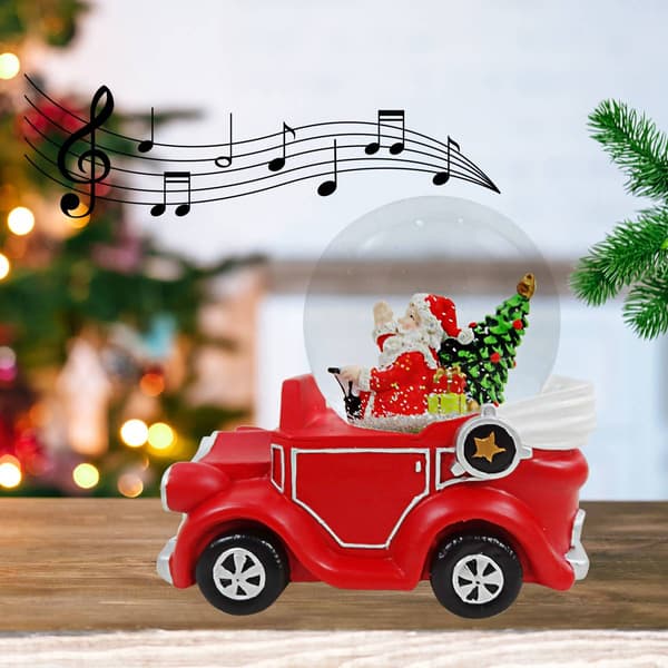 Alpine Santa in Vintage Red Car Snowglobe