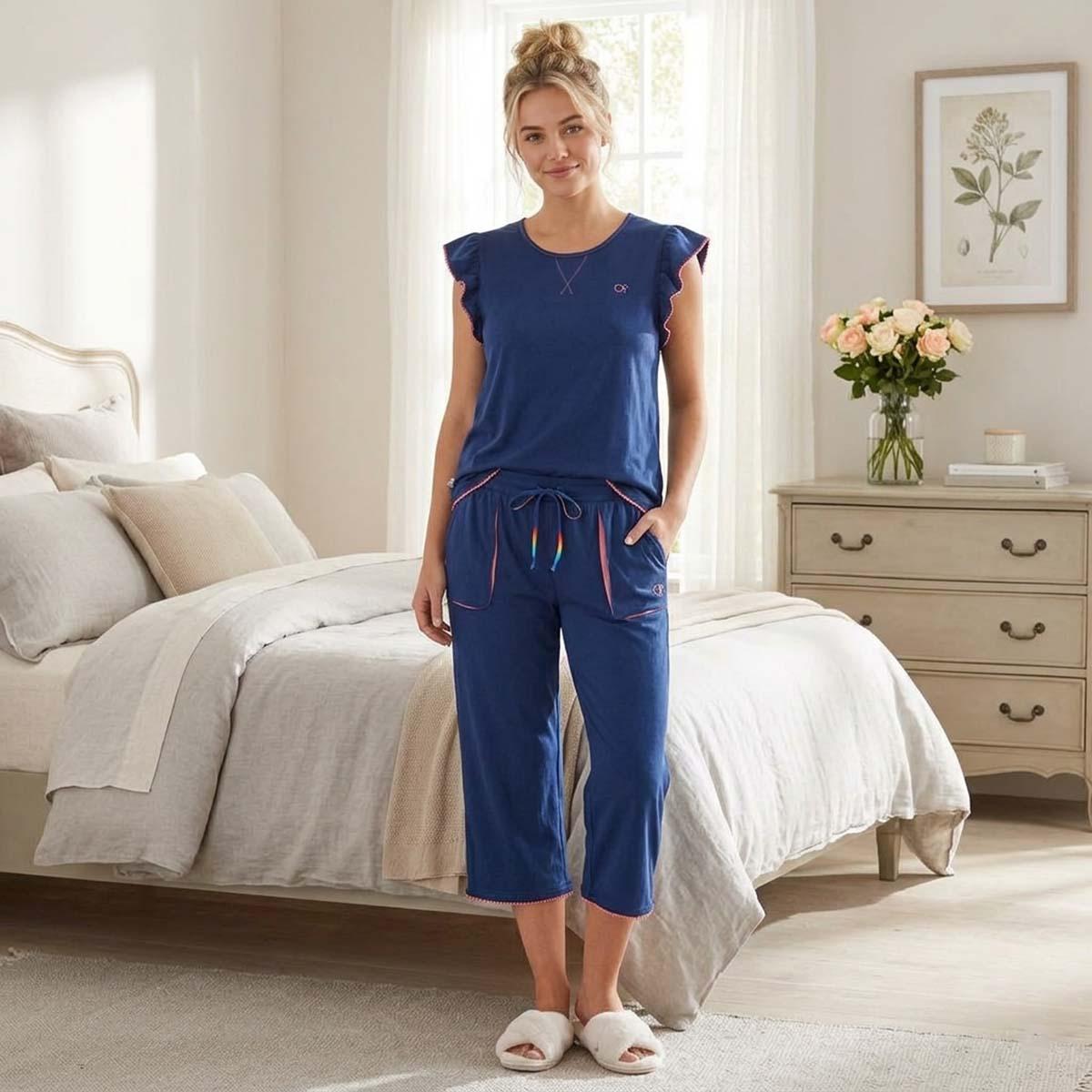 Womens Ocean Pacific Ruffle Sleeve Pointelle Pajama Set