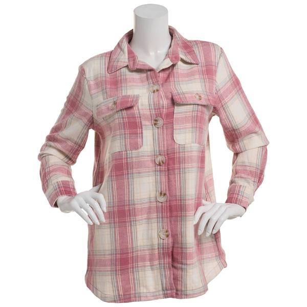 Womens Mountain Ridge Long Sleeve Twill Plaid Shacket - Pink - image 