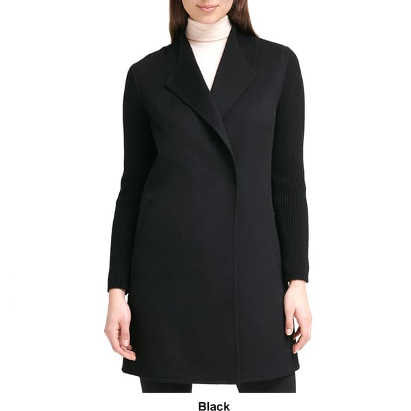 Womens Kenneth Cole Double Face Wool Coat with Rib Knit Sleeves
