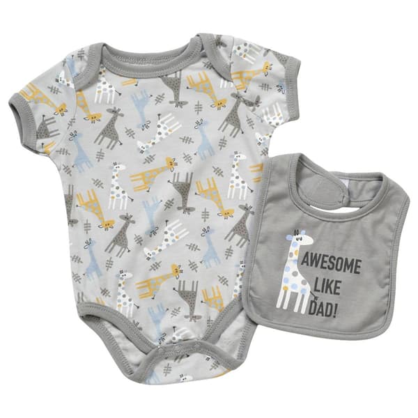 Baby Boy &#40;NB-9M&#41; Mini Hop Awesome Dad Giraffe Bodysuit & Bib - image 