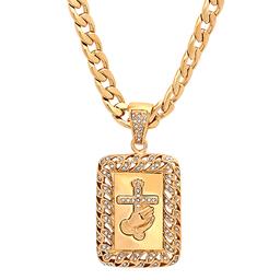 Mens Steeltime Gold Plated Prayer Hands & Cross Necklace