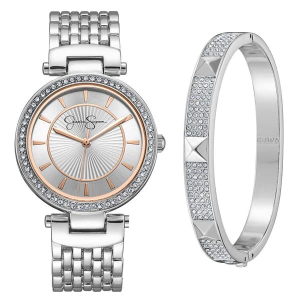 Womens Jessica Simpson Crystal Watch & Bracelet Set - JSB8018SL - image 