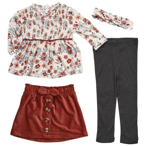 Toddler Girl Little Lass 3pc. Floral Top & Cord Skirt Set - image 