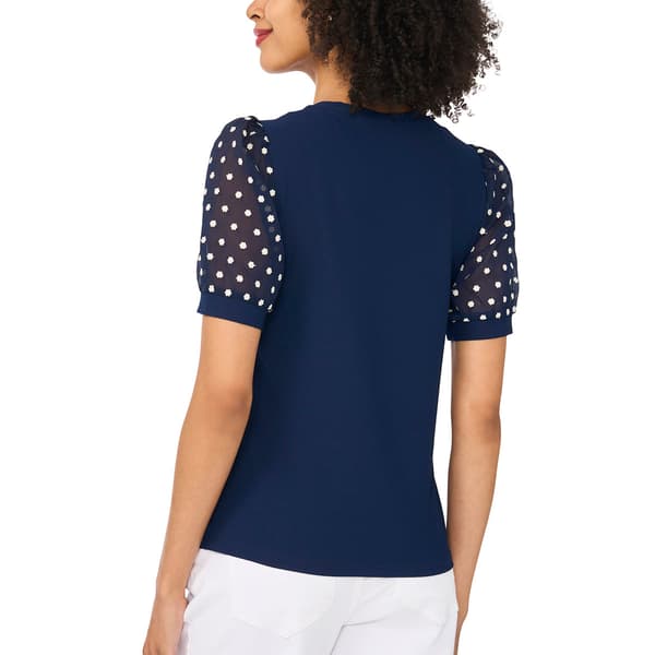 Womens Cece Short Dot Puff Sleeve Solid Blouse
