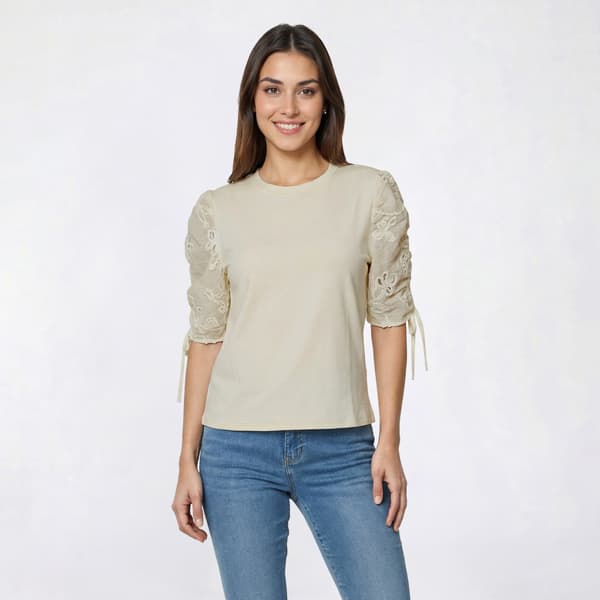 Womens Nicole Miller Elbow Scrunch Sleeve Cherrie Rib Blouse - image 
