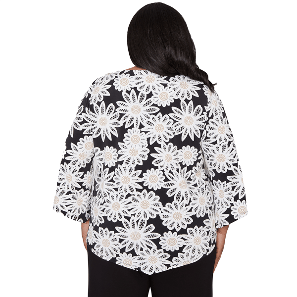 Plus Size Alfred Dunner Classics 3/4 Sleeve Daisy Floral Blouse