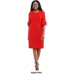 Womens Connected Apparel Tie Sleeve Solid Crepe Sheath Dress