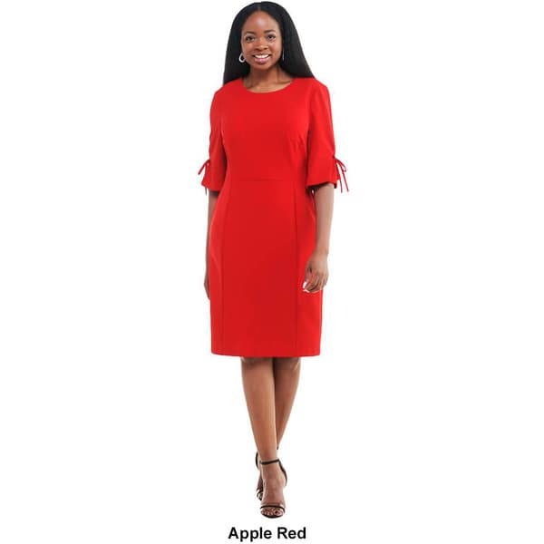 Womens Connected Apparel Tie Sleeve Solid Crepe Sheath Dress