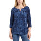 Womens NY Collection Bracelet Sleeve Jacquard Keyhole Top - Denim - image 1