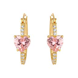 Splendere Gold Plated Sterling Silver Pink CZ Hoop Earrings