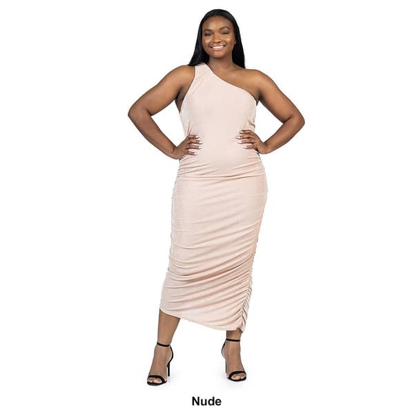 Plus Size 24/7 Comfort Apparel One Shoulder Ruched Bodycon Dress