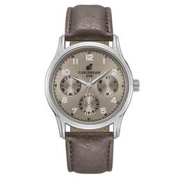 Mens Caribbean Joe Silver-Tone Taupe Dial Strap Watch - CJ7177SL