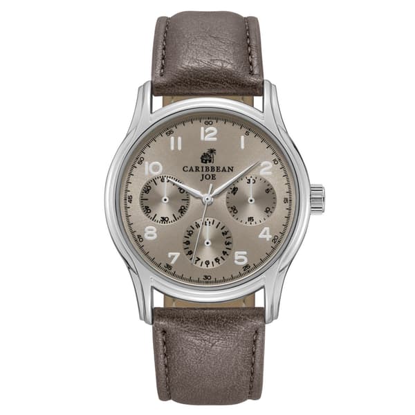 Mens Caribbean Joe Silver-Tone Taupe Dial Strap Watch - CJ7177SL - image 