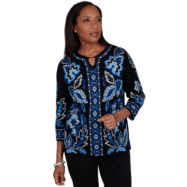 Petite Alfred Dunner Dinner Theater Keyhole Jacquard Sweater - image 