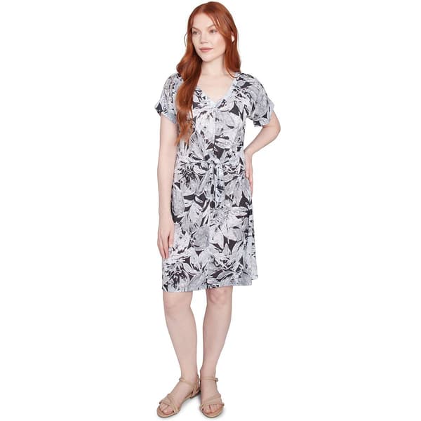 Womens Ruby Rd. Short Sleeve Leaf Tie Front Dress - image 