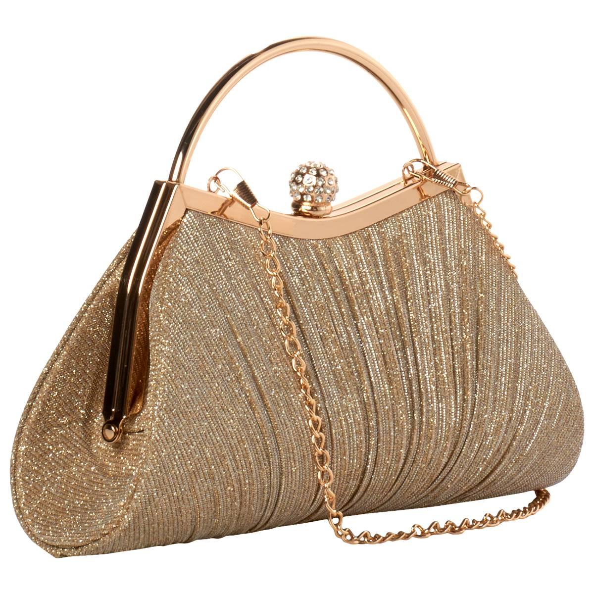 D''Margeaux Shimmer Top Hand Clutch with Chain