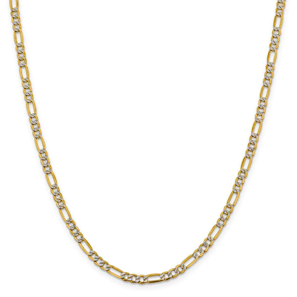 Unisex Gold Classics™ 3.9mm.14kt. Semi Solid Pave Figaro Necklace