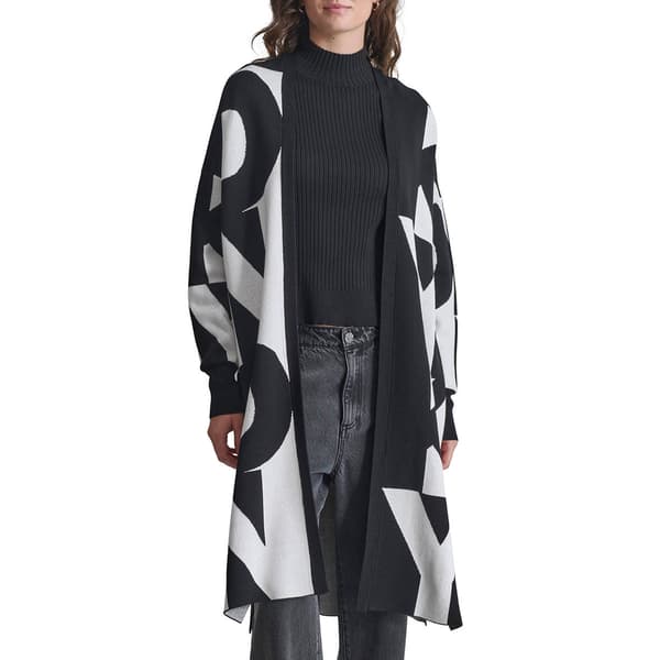 Womens DKNY Long Sleeve Open Front Stack Logo Oversize Cardigan