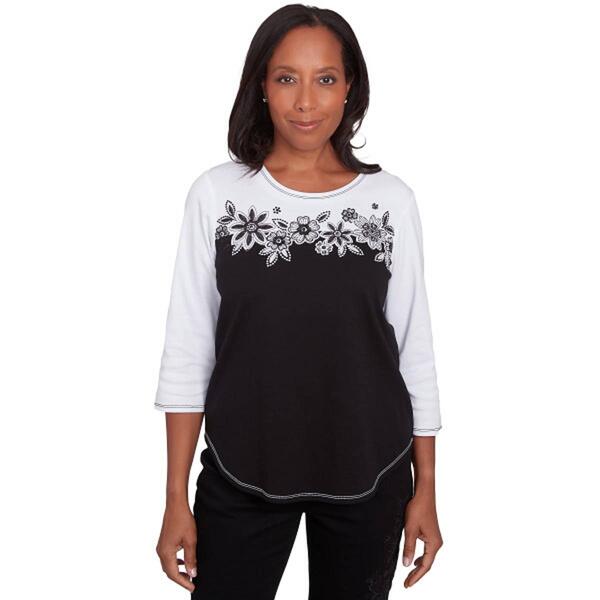 Womens Alfred Dunner Wild At Heart Knit Spliced Floral Top - image 