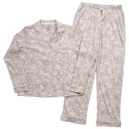 Womens Poppy & Clay Long Sleeve Roses Notched Pajama Set