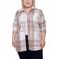 Plus Size NY Collection Brushed Twill Plaid Shacket- Tan/White - image 1