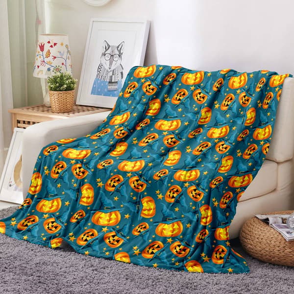 Spirit Linen Home™ Velvet Halloween Lantern/Stars Throw Blanket