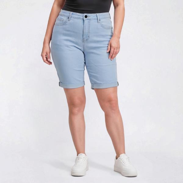 Plus Size Bleu Denim 5 Pocket Roll Cuff Denim Bermuda Shorts - image 