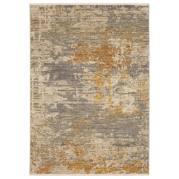 HomeRoots Modern Beige & Gold Abstract Area Rug with Fringe