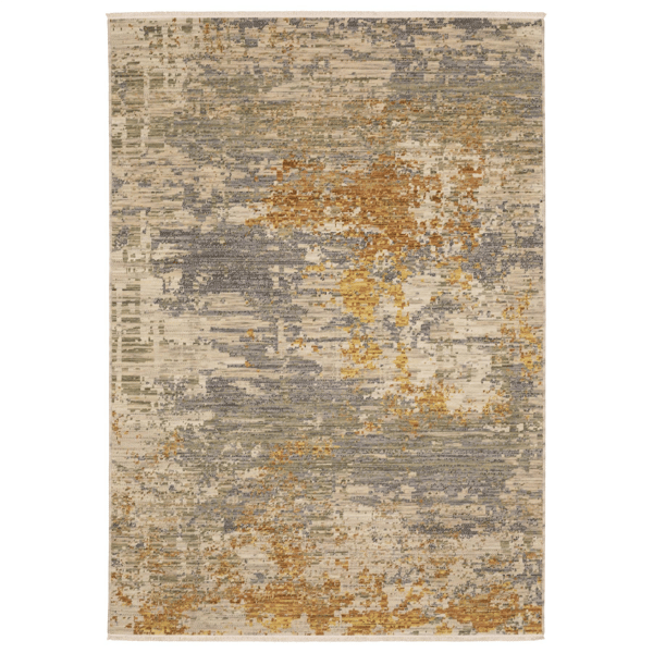 HomeRoots Modern Beige & Gold Abstract Area Rug with Fringe - image 