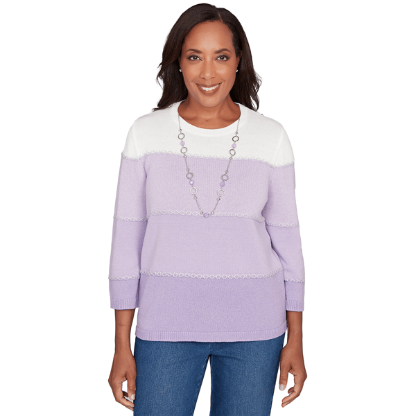 Petite Alfred Dunner Hilton Head Ombre Stripe Stitch Sweater