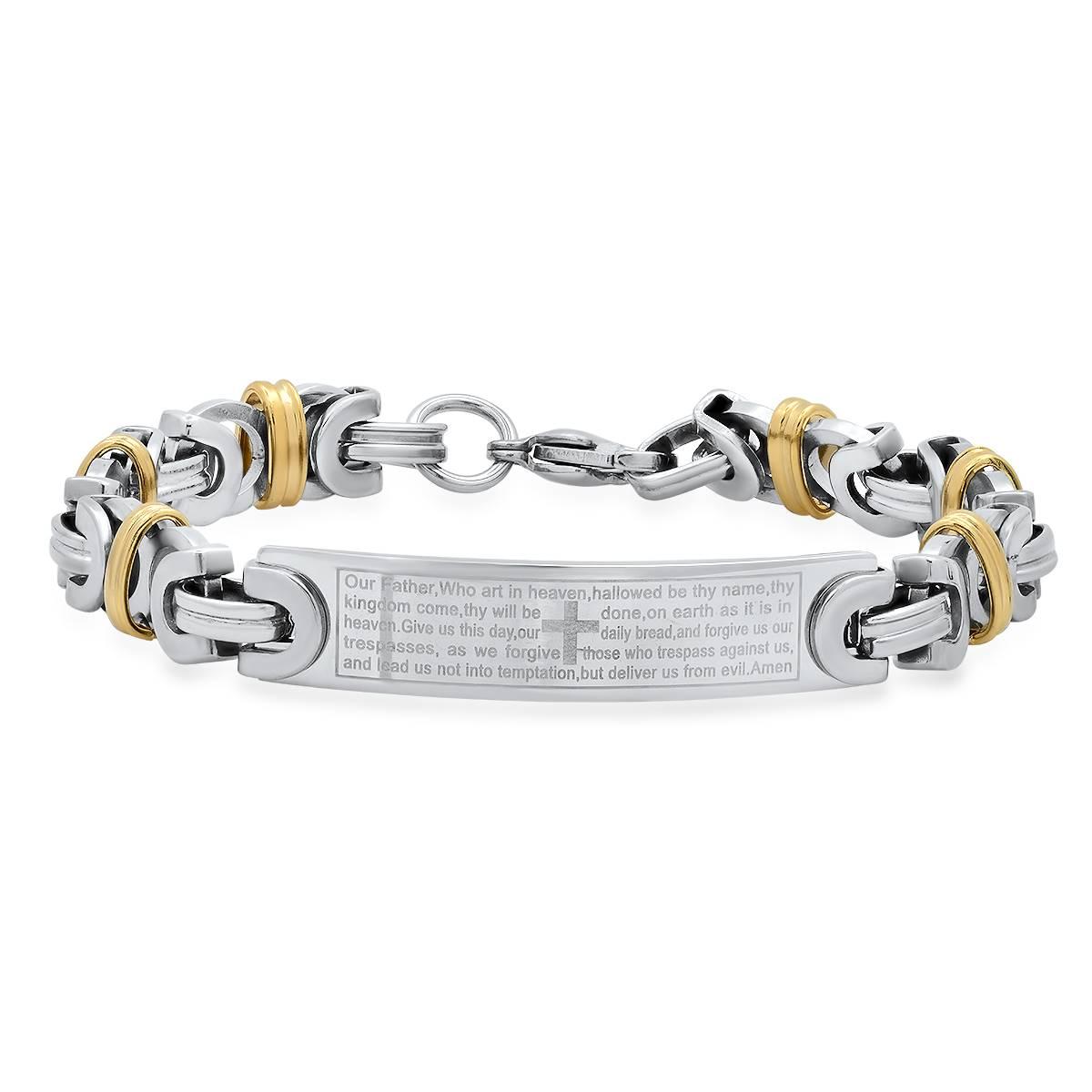 Mens Steeltime Two-Tone Lord’s Prayer ID Bracelet