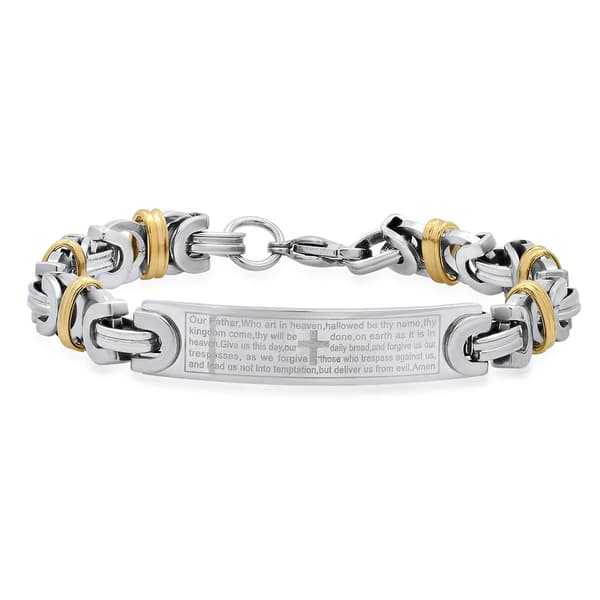 Mens Steeltime Two-Tone Lord's Prayer ID Bracelet - image 