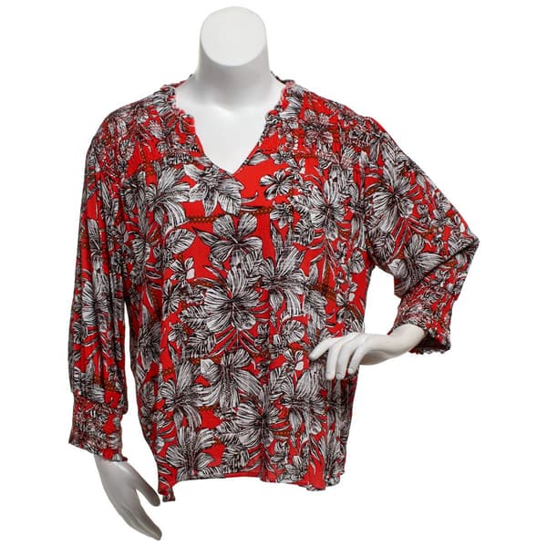 Plus Size NY Collection 3/4 Sleeve Ruffle Neck Crepon Blouse - image 